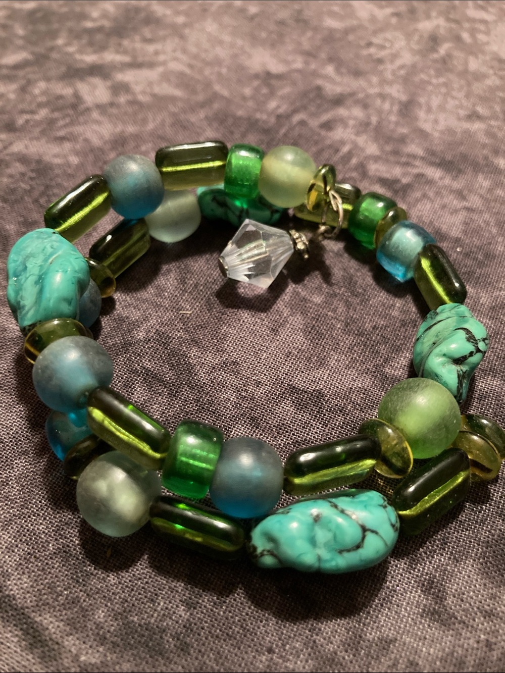 Southwestern Turquoise Colored and Green Beaded Coil Bracelet